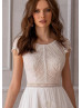 Cap Sleeve Ivory Lace Chiffon Boho Wedding Dress